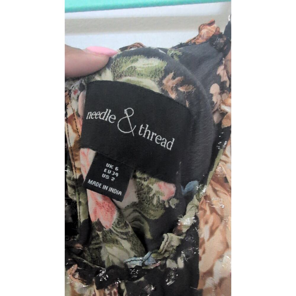 Needle & Thread Floral Ruffle Top – Size 6 (EUC) – Cold Shoulder V-Neck Blouse - Picture 2 of 5